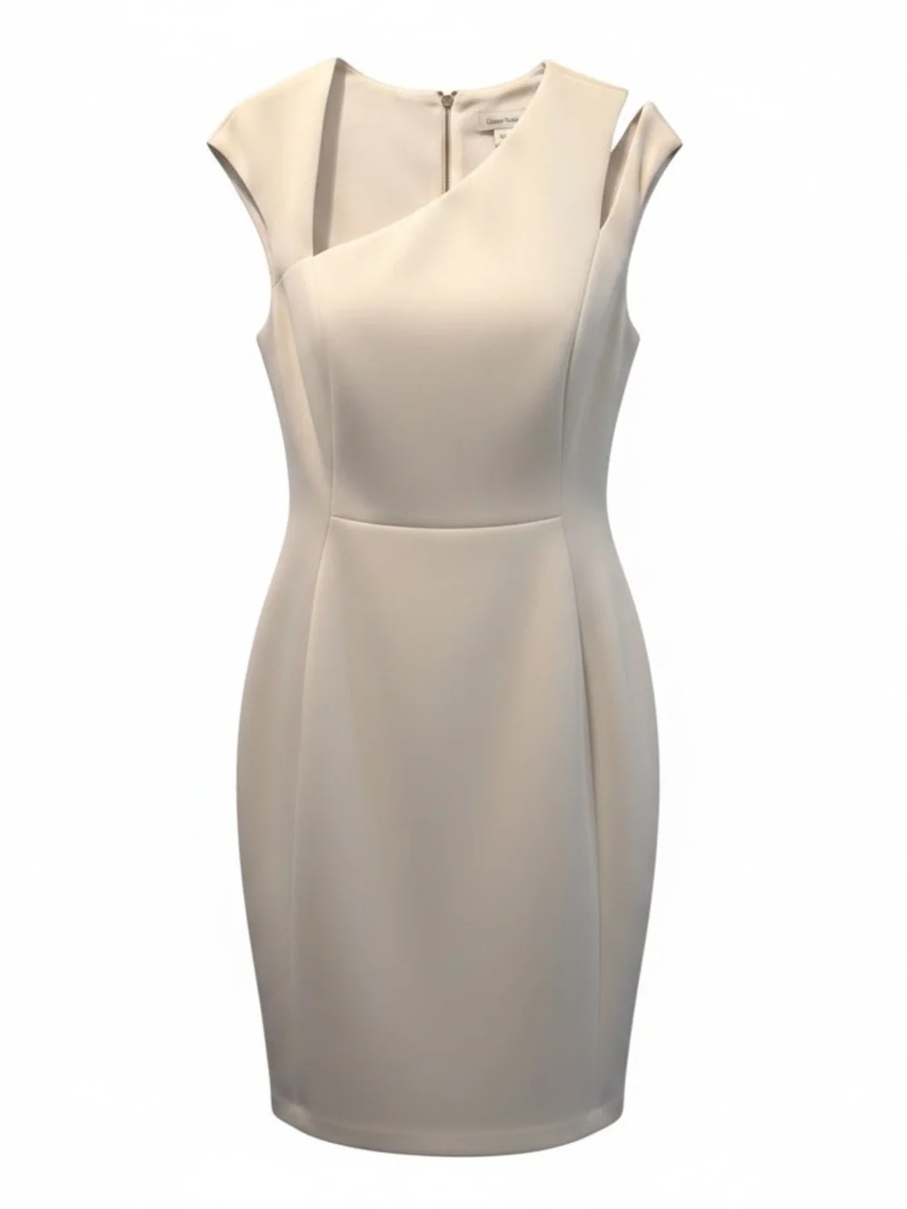 Calvin Klein White Satin Asymmetrical Neck Sheath Dress size 12-NWOT - Picture 2 of 8